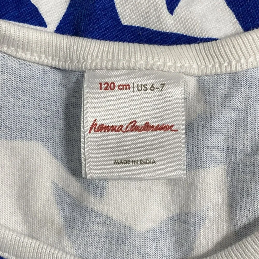 Hanna Andersson Dress Girl's 120 6 - 7 Blue White Stars Sleeveless Pocket Cotton